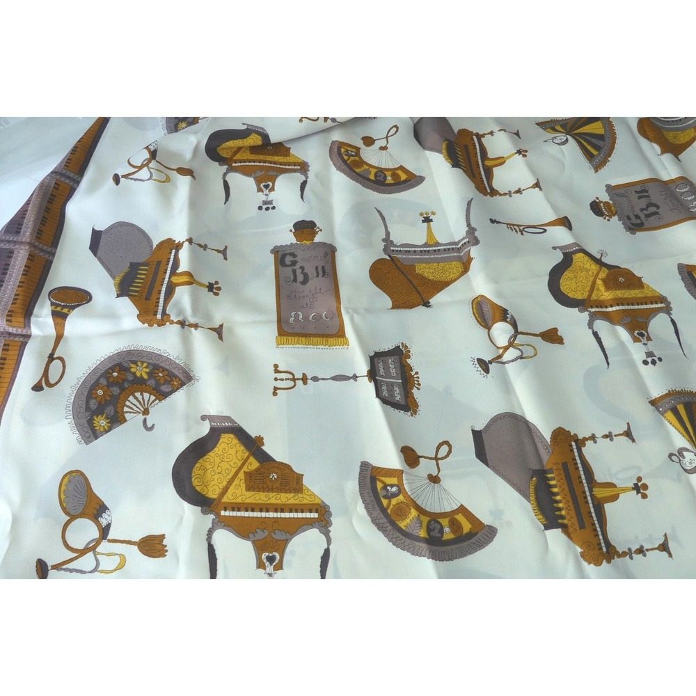 Musical Grand Ball Theme Fabric Cream Brown Grey Piano Fan Print 120x44